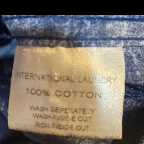 7 Diamonds Mens Long Sleeve Button Front Blue Camo Flip Cuff Shirt Size XL - Picture 8 of 10